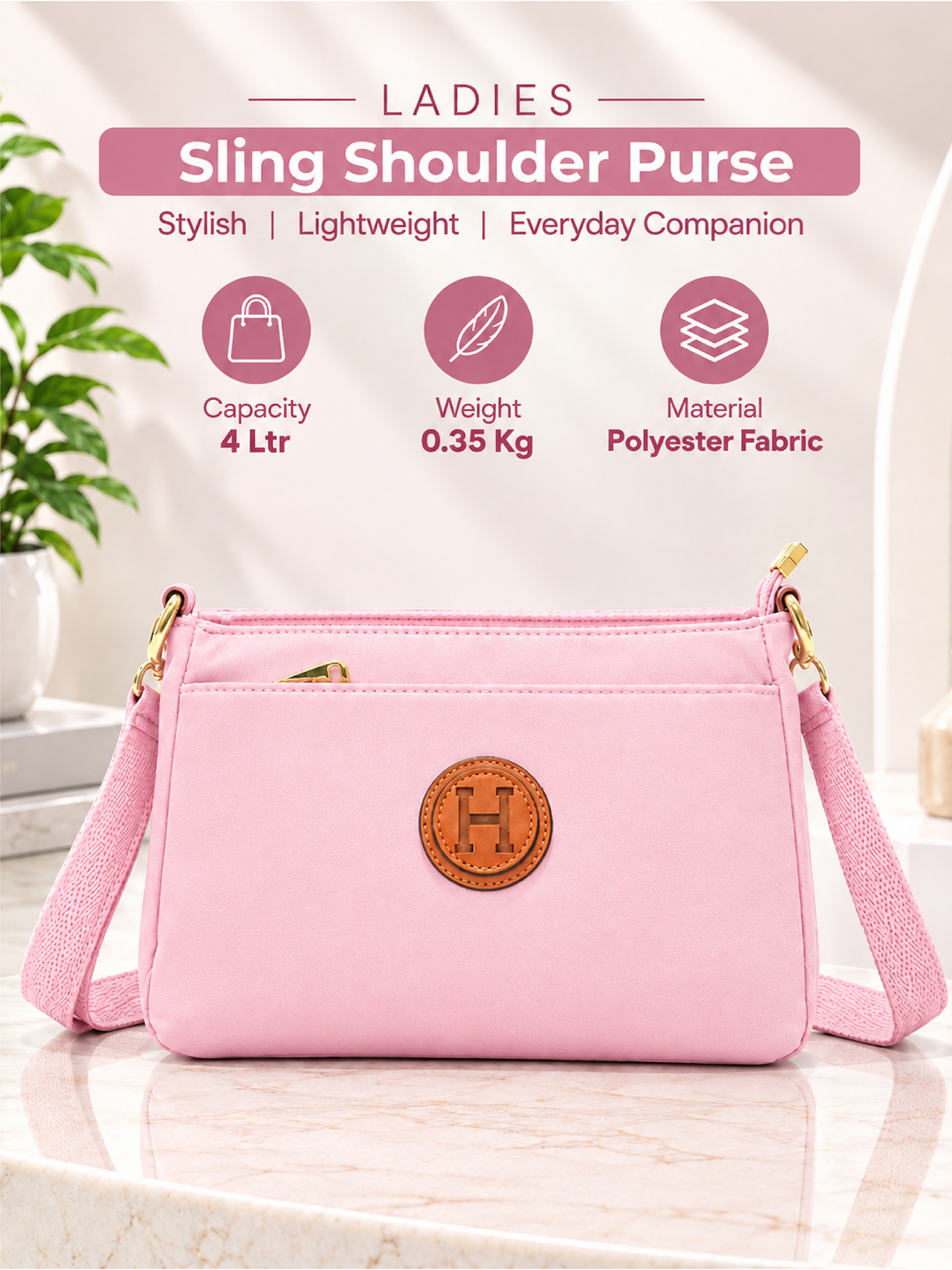 Ladies Nylon Sling Shoulder Bag - Pink