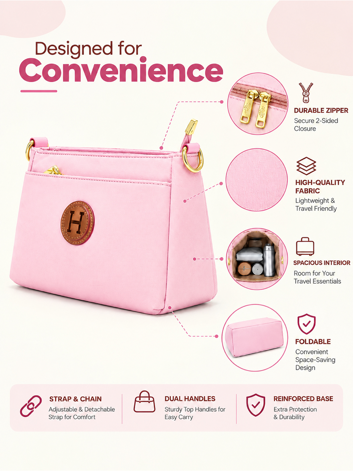 Ladies Nylon Sling Shoulder Bag - Pink