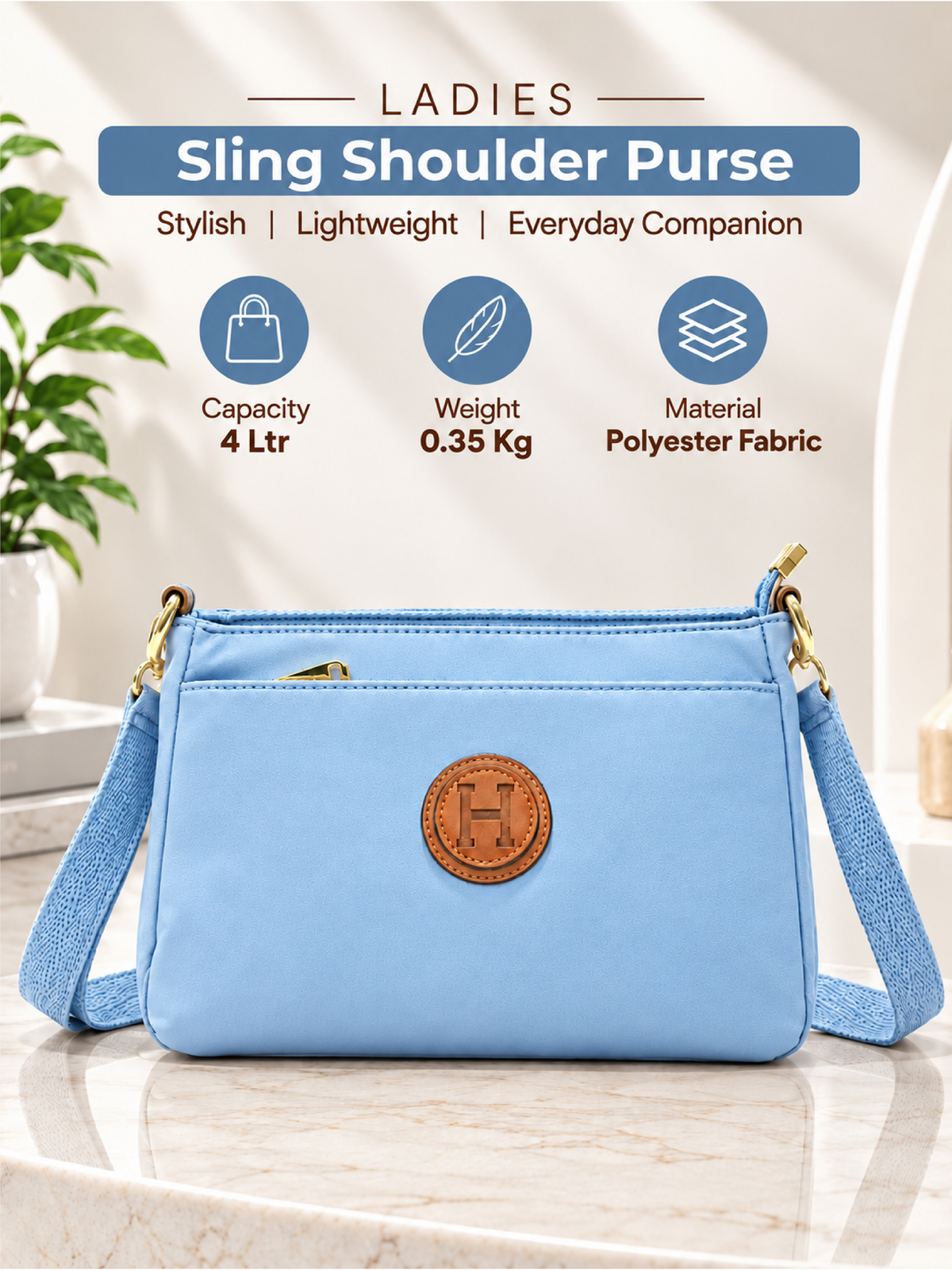 Ladies Nylon Sling Shoulder Bag - Light Blue