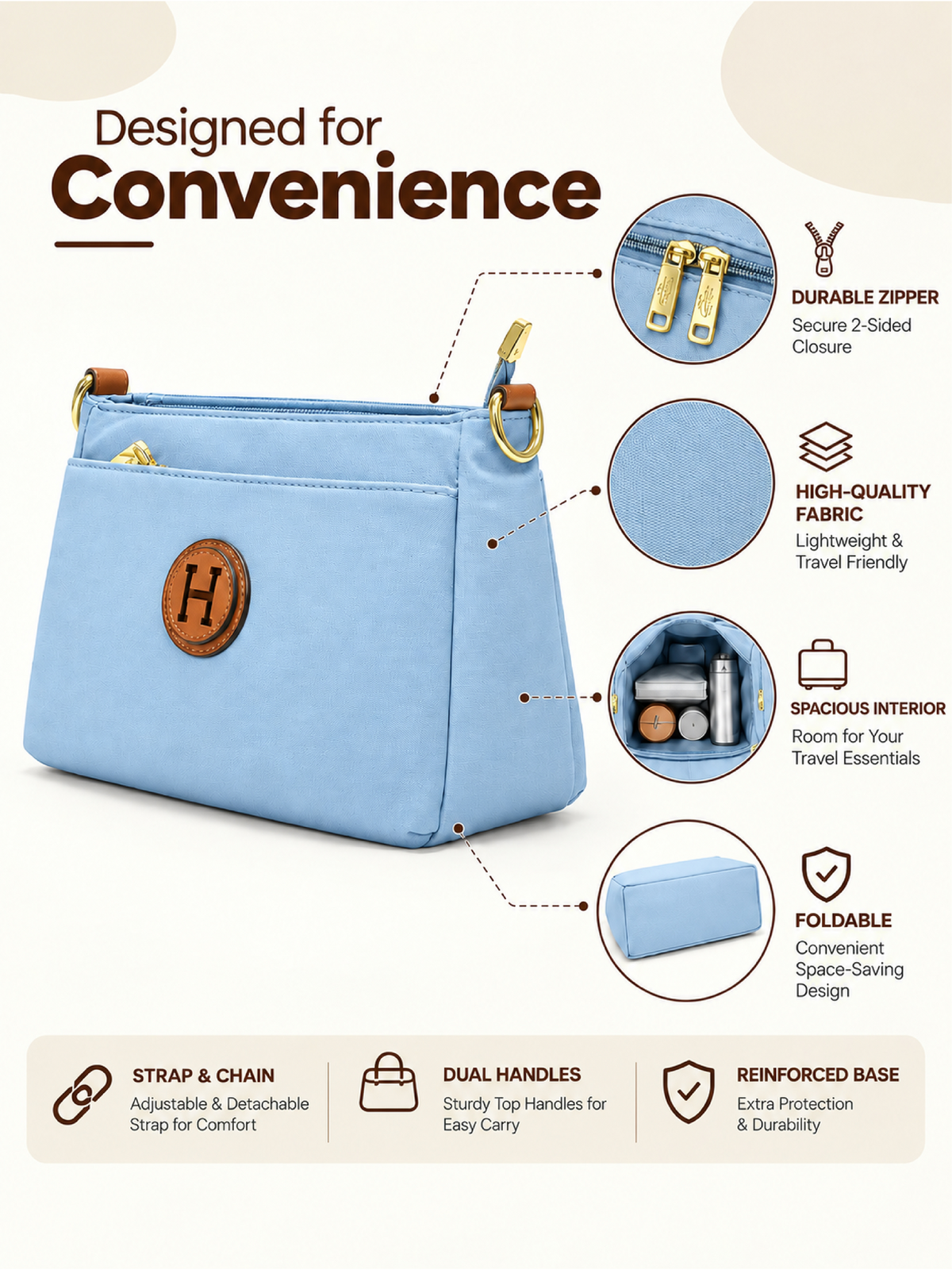 Ladies Nylon Sling Shoulder Bag - Light Blue