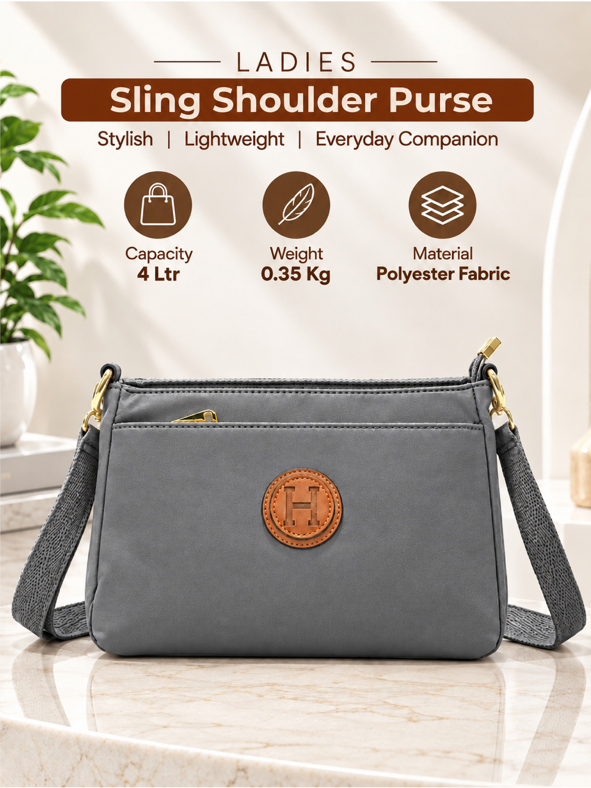 Ladies Nylon Sling Shoulder Bag - Dark Grey