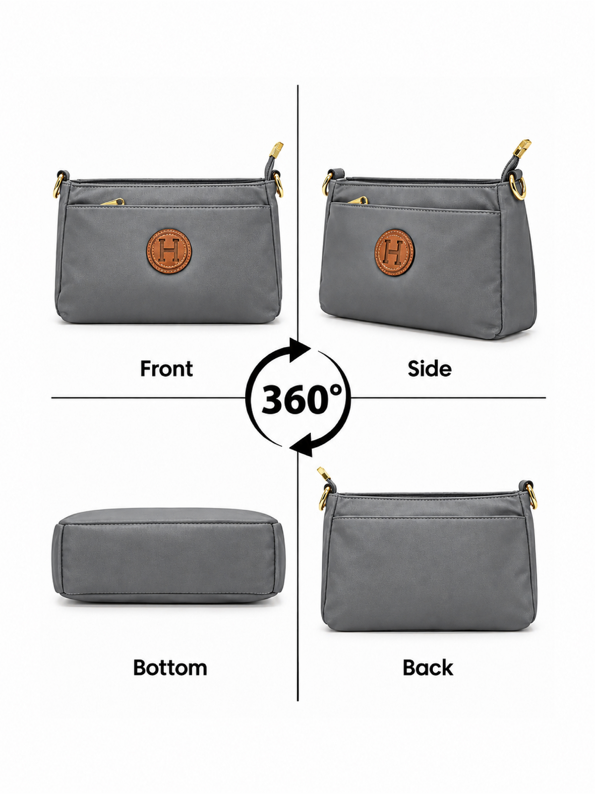 Ladies Nylon Sling Shoulder Bag - Dark Grey