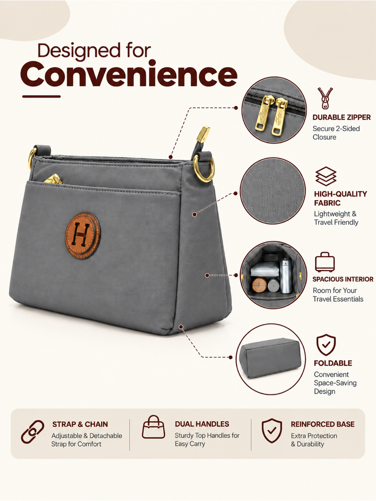 Ladies Nylon Sling Shoulder Bag - Dark Grey