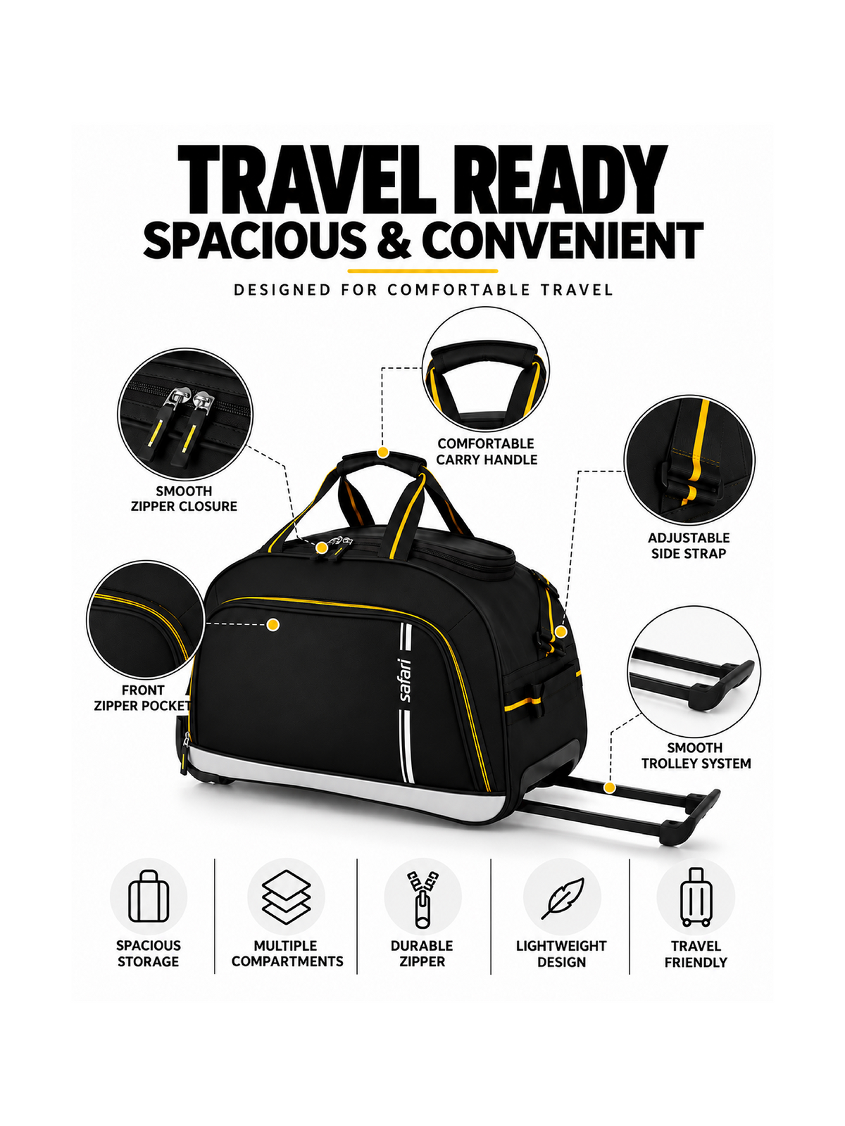 SAFARI 105L Strolley Duffel Bag - Black