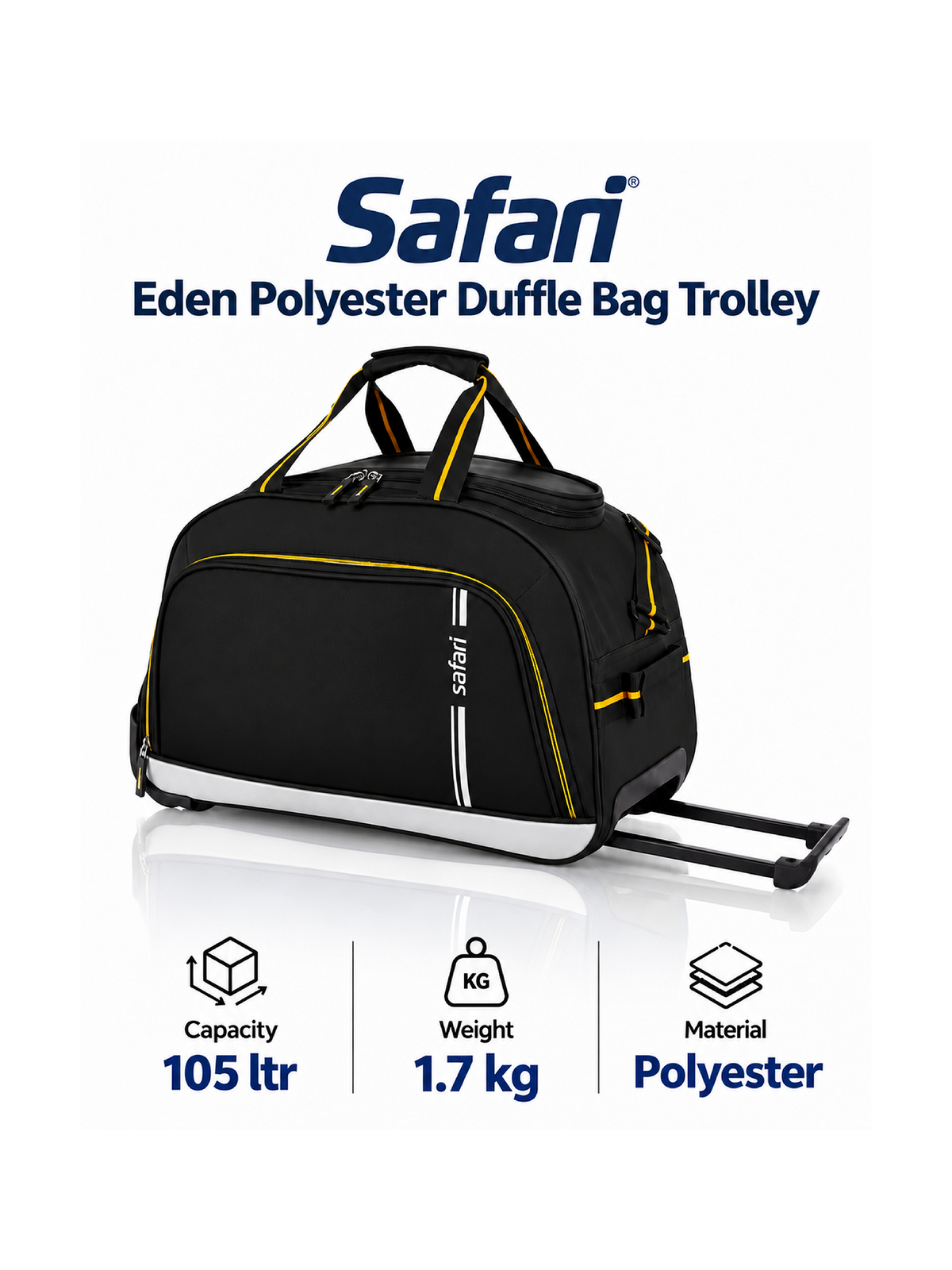 SAFARI 105L Strolley Duffel Bag - Black
