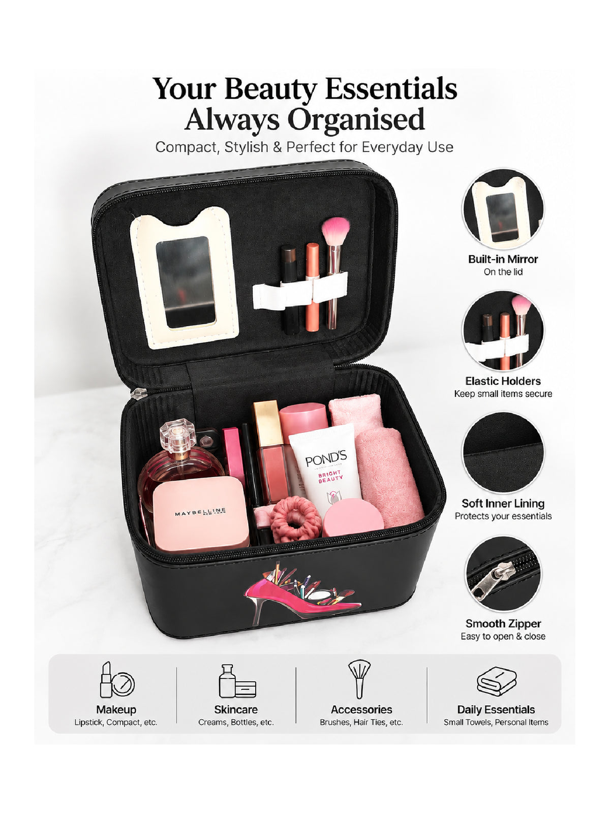 Premium 3-Piece Vanity Case Set – Black Makeup Organizer