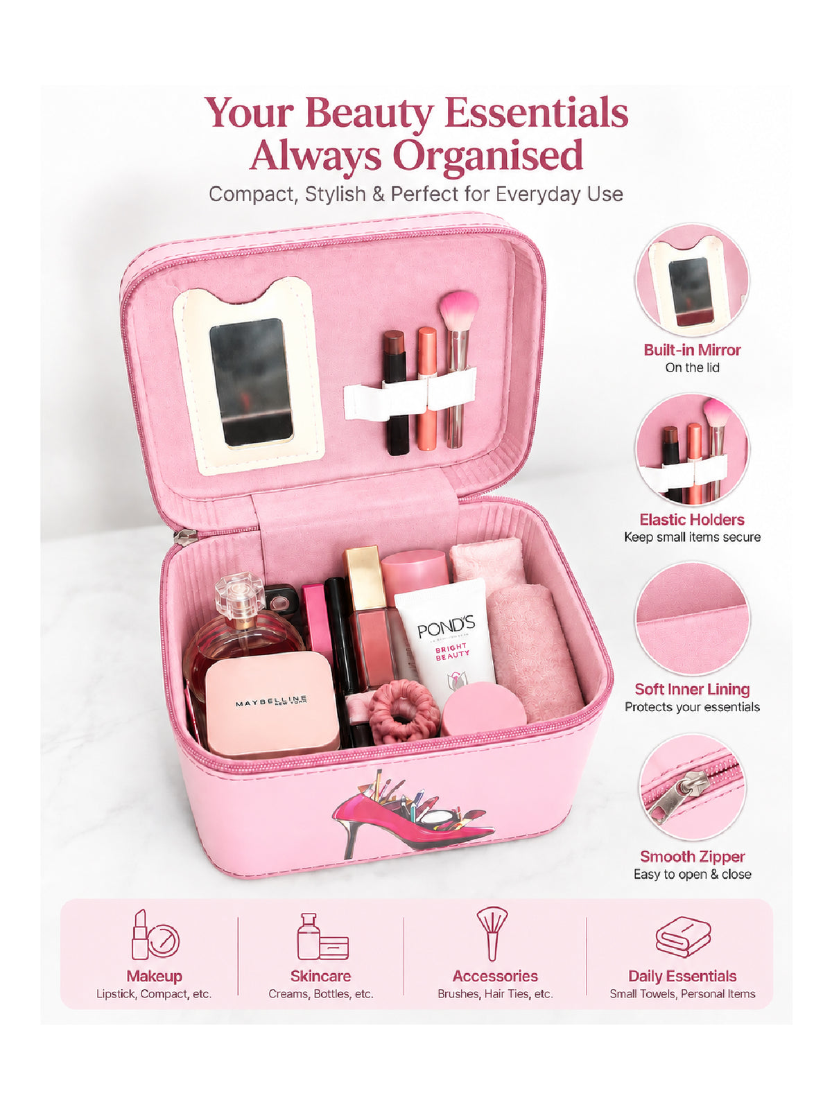 Premium 3-Piece Vanity Case Set – Pink Makeup Organizer