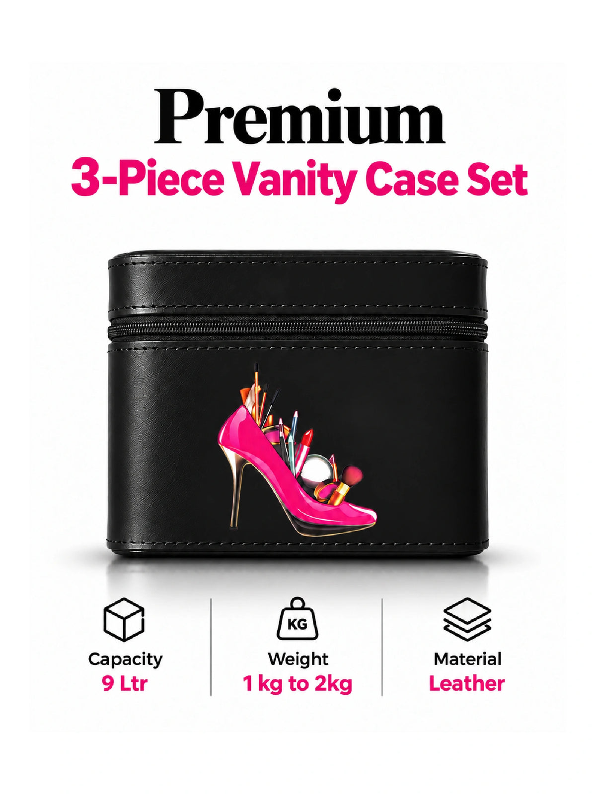 Premium 3-Piece Vanity Case Set – Black Makeup Organizer