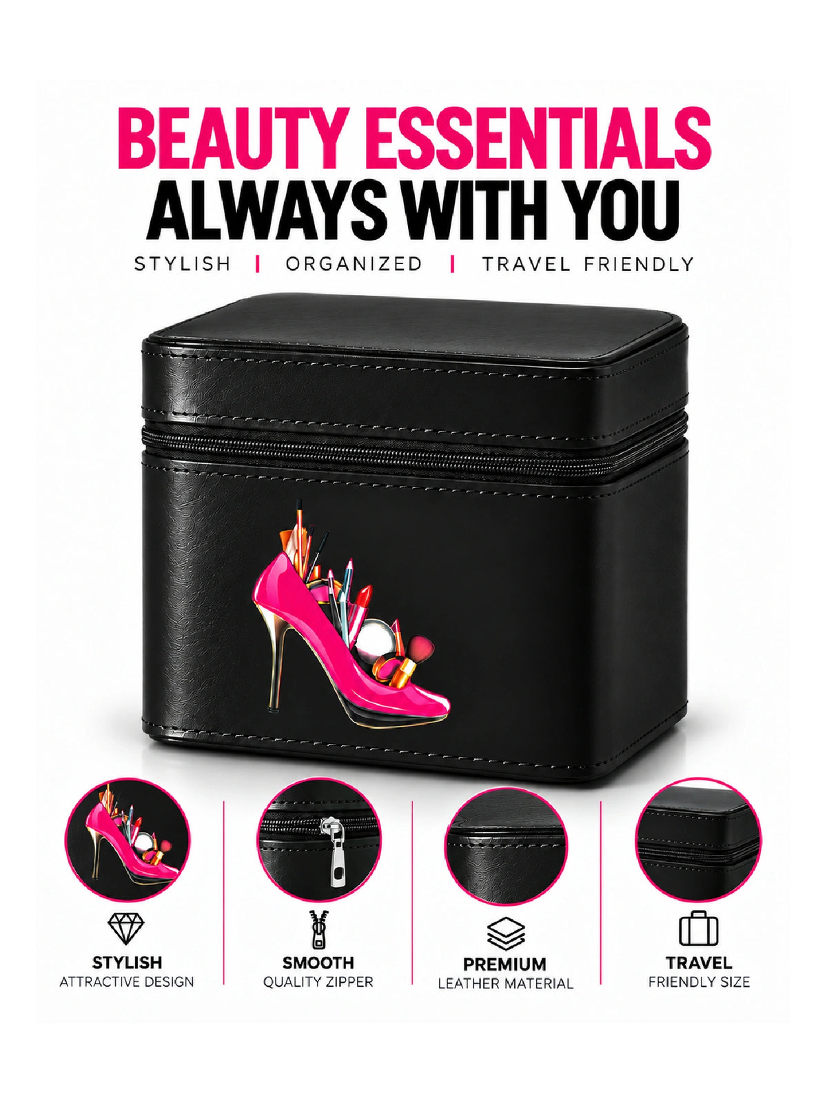 Premium 3-Piece Vanity Case Set – Black Makeup Organizer