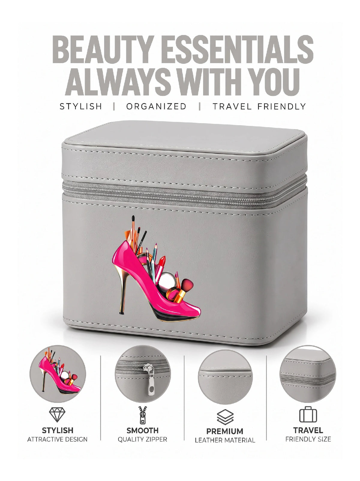 Premium 3-Piece Vanity Case Set – Grey Makeup Organizer