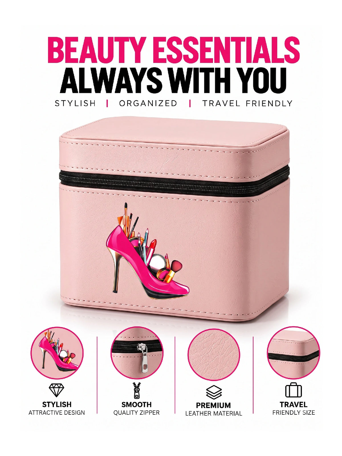 Premium 3-Piece Vanity Case Set – Pink Makeup Organizer