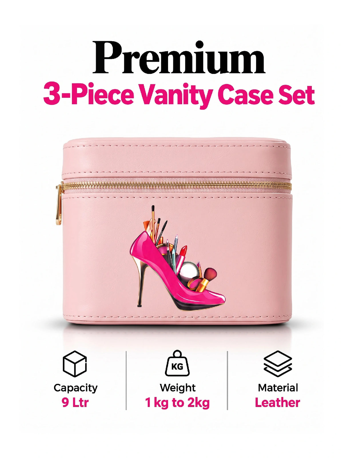 Premium 3-Piece Vanity Case Set – Pink Makeup Organizer