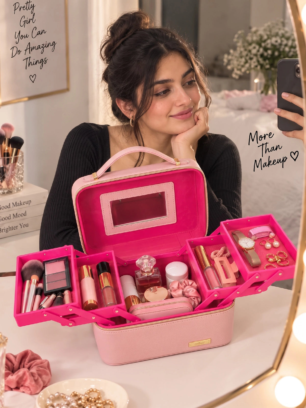 Premium 3-Piece Vanity Case Set – Pink Makeup Organizer