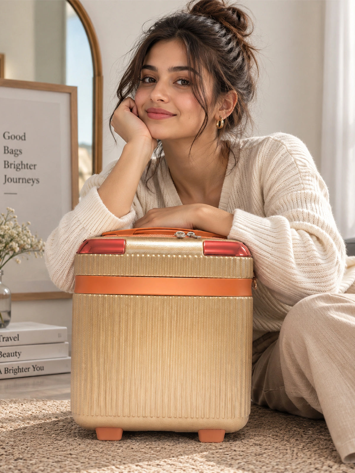 Peach Brown Premium Textured Vanity Case - Medium
