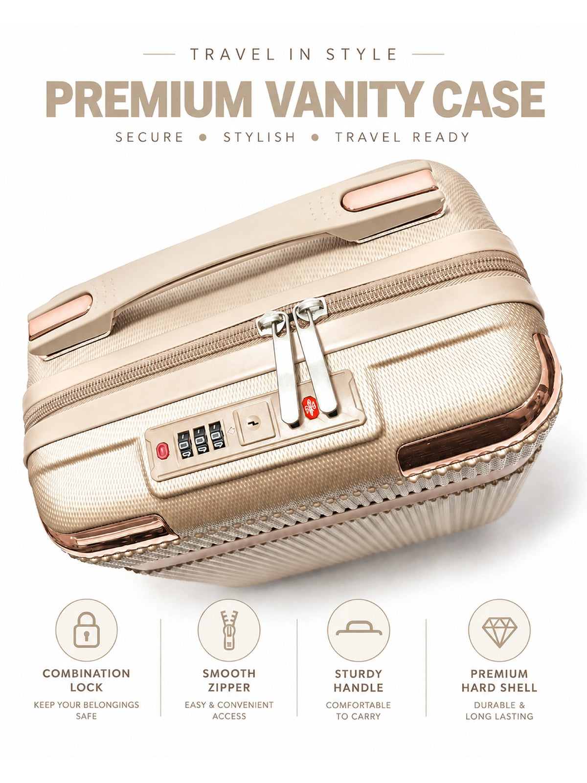 Cream White Premium Textured Vanity Case - Medium