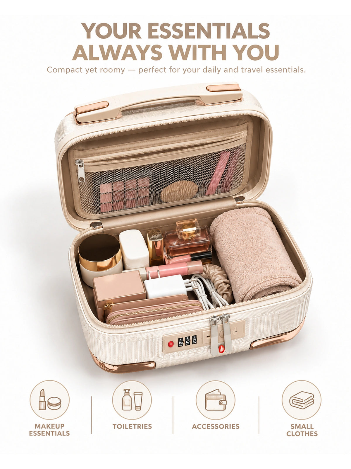 Cream White Premium Textured Vanity Case - Medium