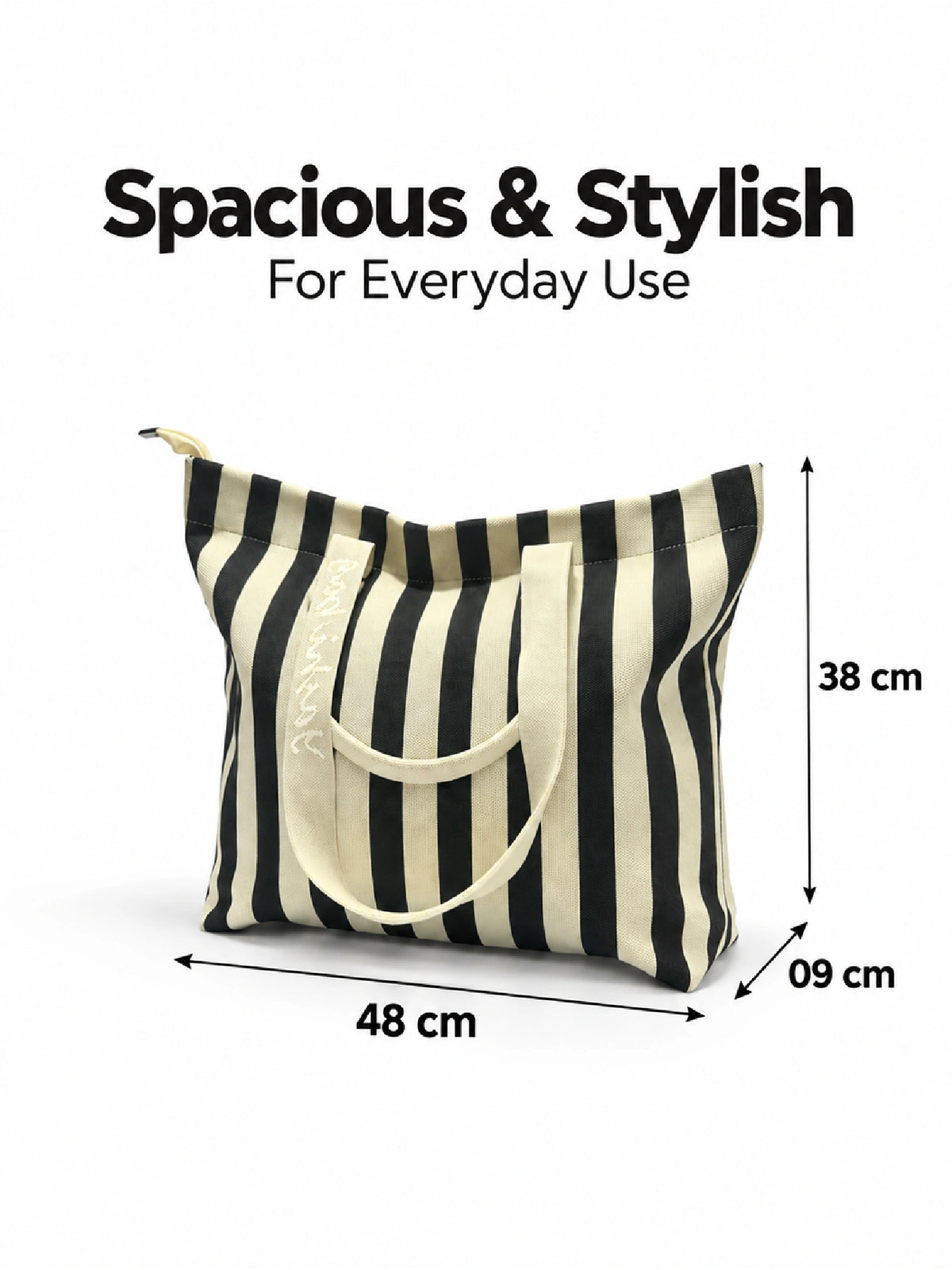 Striped Canvas Tote Bag for Women - Black Strip