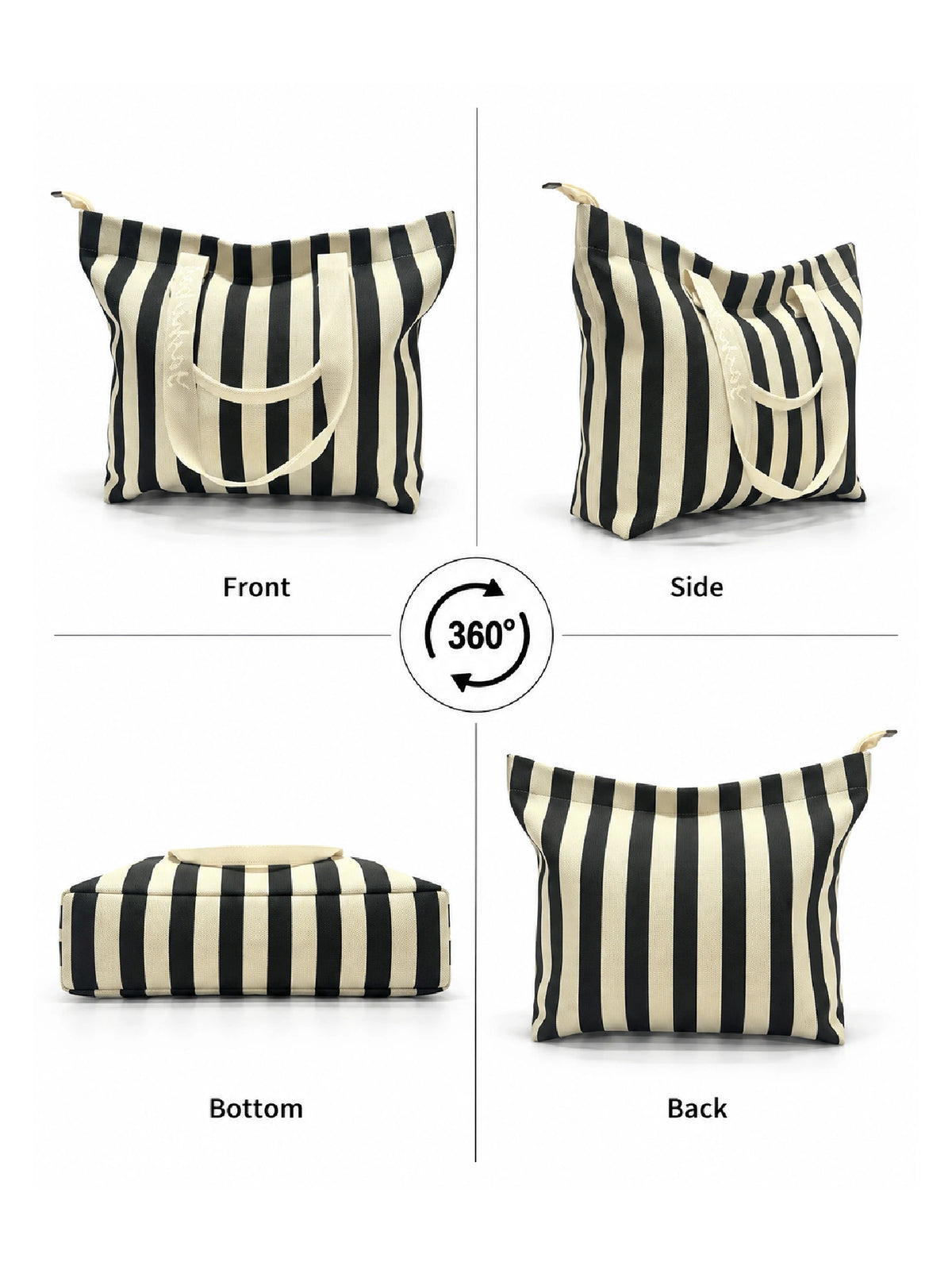 Striped Canvas Tote Bag for Women - Black Strip
