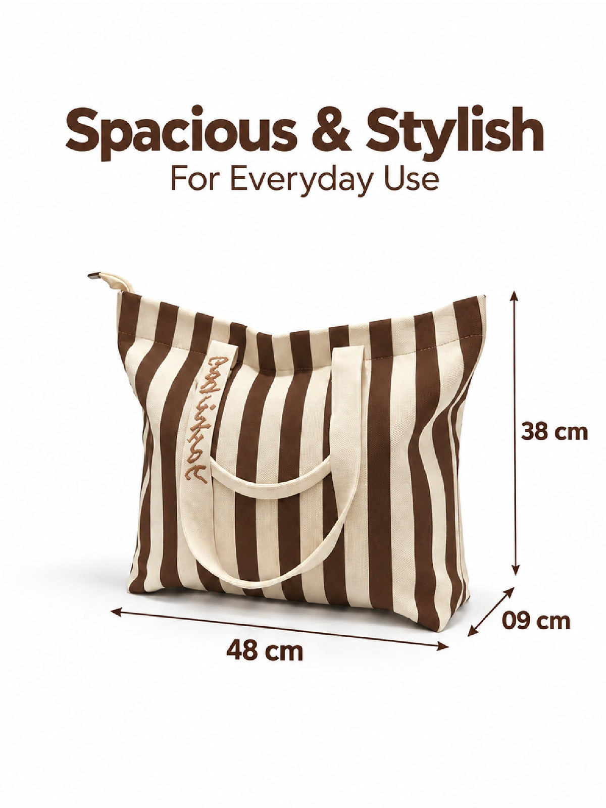 Striped Canvas Tote Bag for Women - Brown Strip