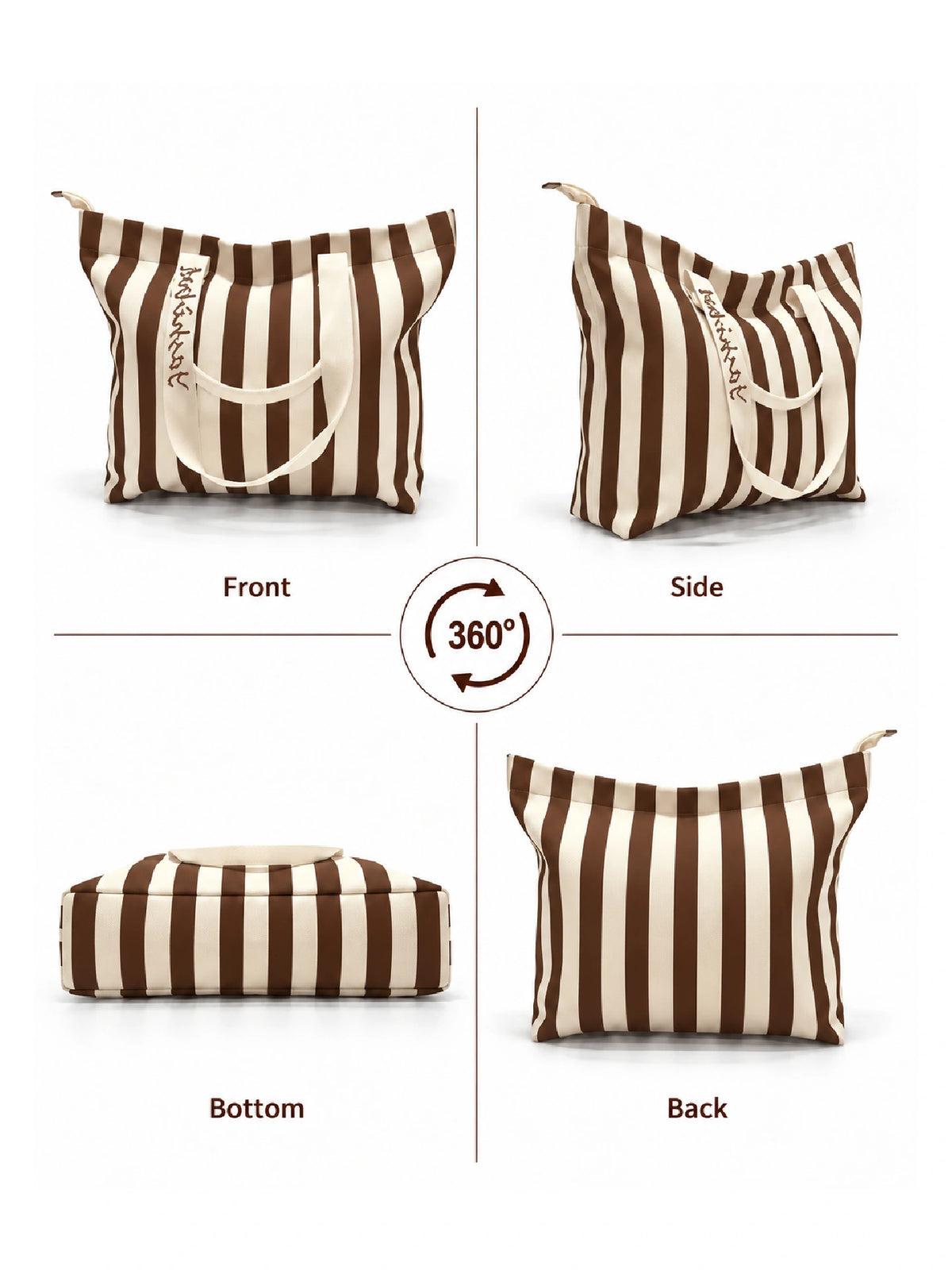 Striped Canvas Tote Bag for Women - Brown Strip