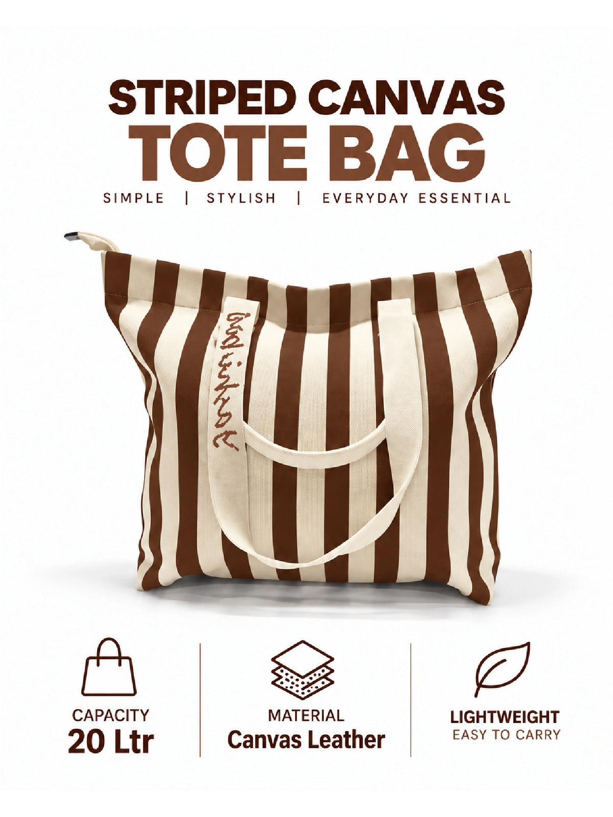 Striped Canvas Tote Bag for Women - Brown Strip