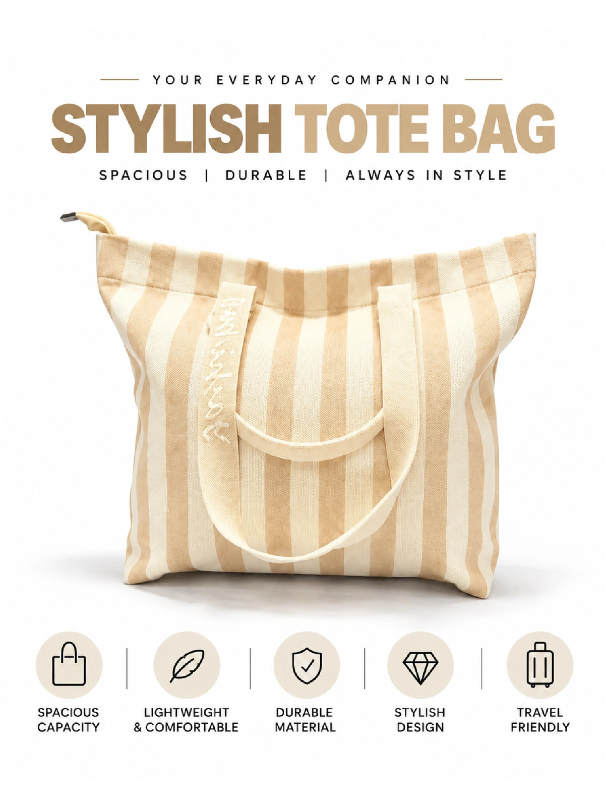 Striped Canvas Tote Bag for Women - Cream Strip