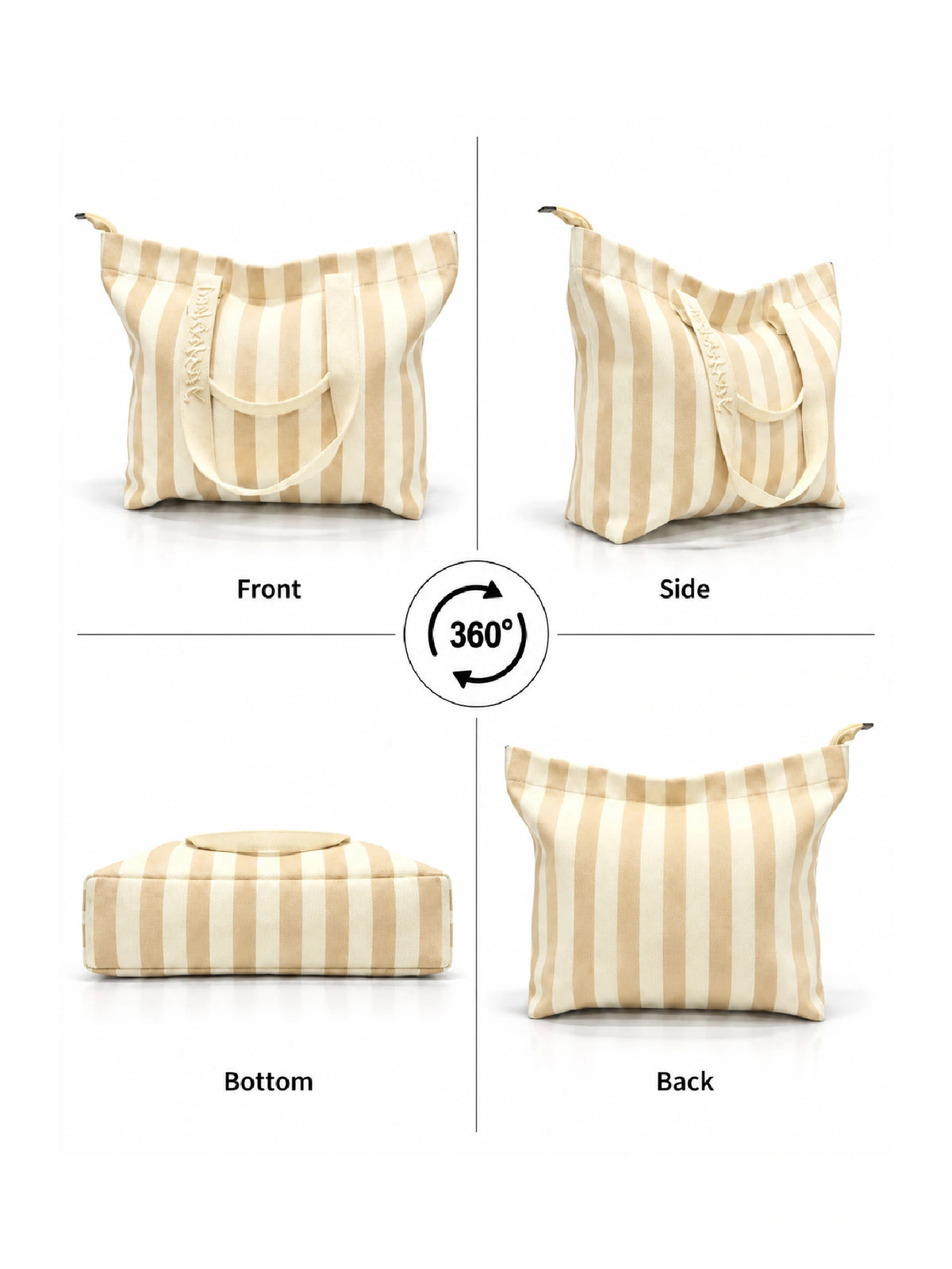 Striped Canvas Tote Bag for Women - Cream Strip