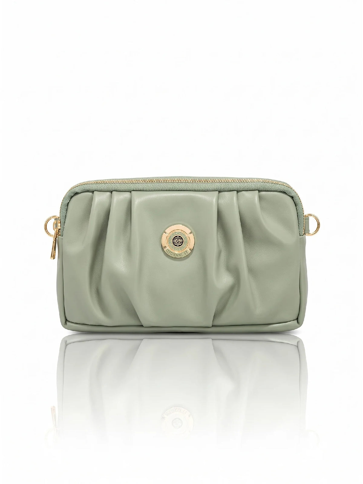 Pleated PU Leather Crossbody Bag - Light Sage Green