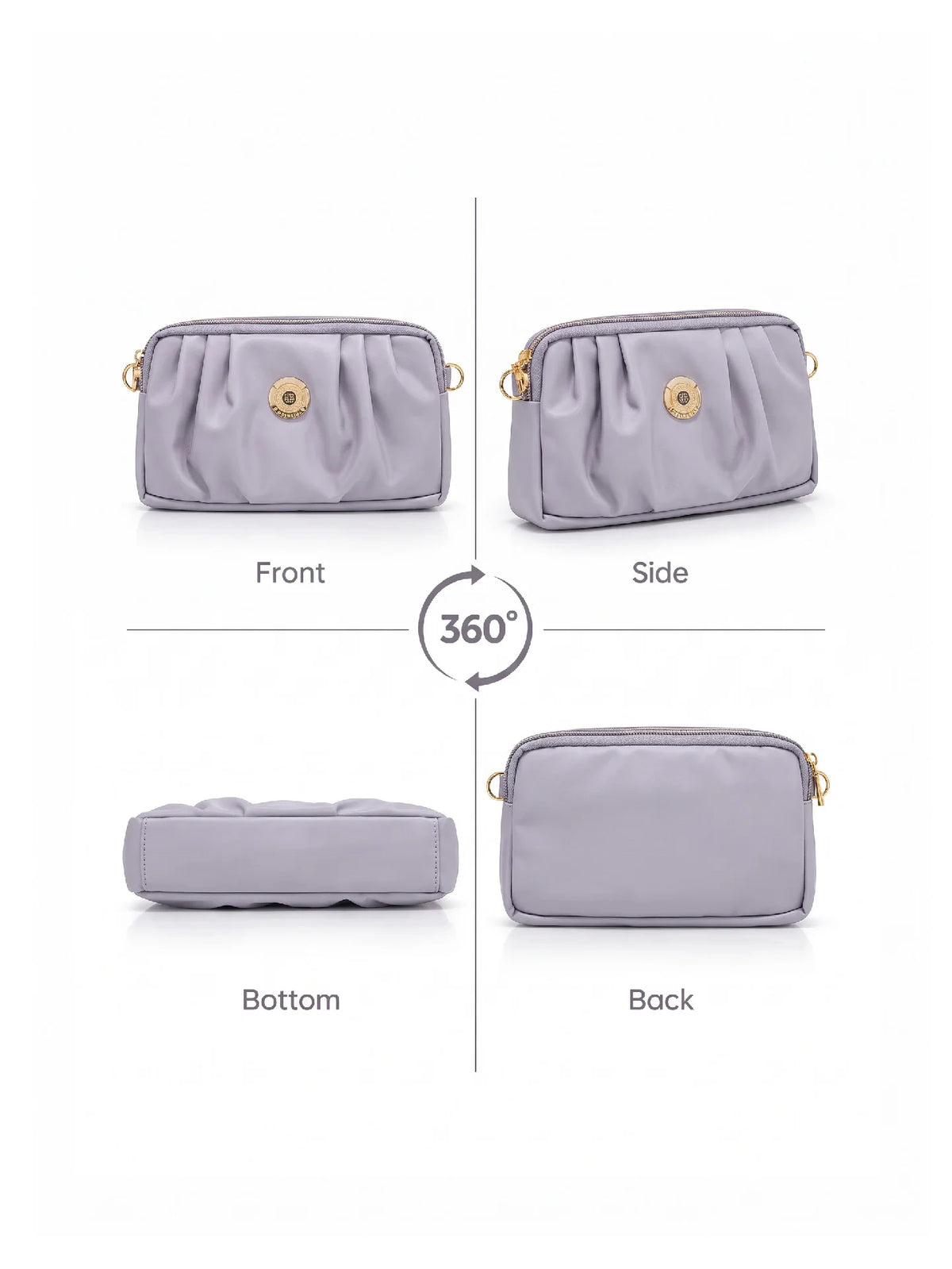 Pleated PU Leather Crossbody Bag - Light Lavender Grey