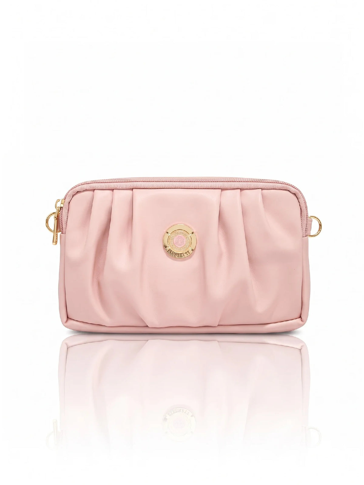 Pleated PU Leather Crossbody Bag - Baby Pink