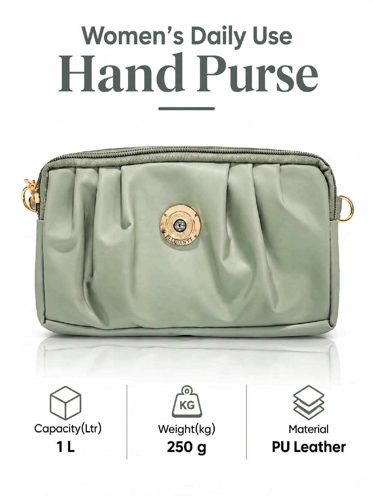 Pleated PU Leather Crossbody Bag - Light Sage Green