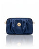 Pleated PU Leather Crossbody Bag - Navy Blue