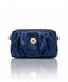 Pleated PU Leather Crossbody Bag - Navy Blue
