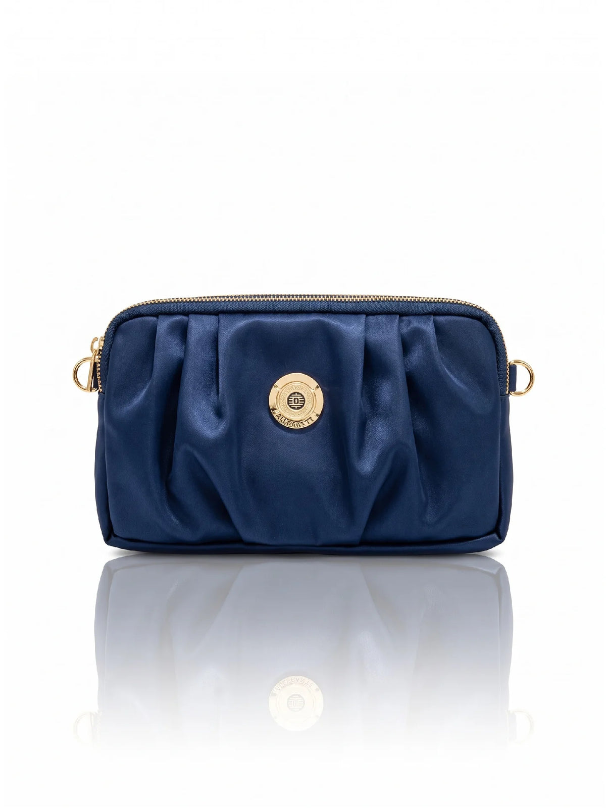 Pleated PU Leather Crossbody Bag - Navy Blue