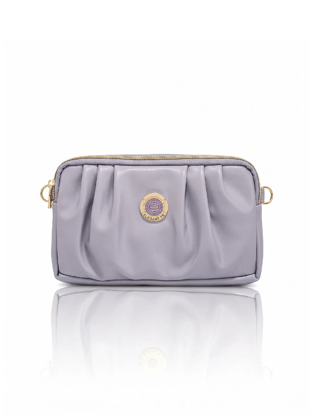 Pleated PU Leather Crossbody Bag - Light Lavender Grey