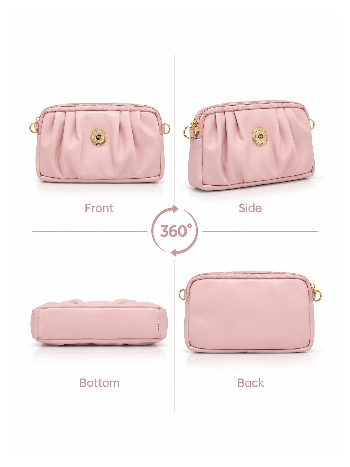 Pleated PU Leather Crossbody Bag - Baby Pink