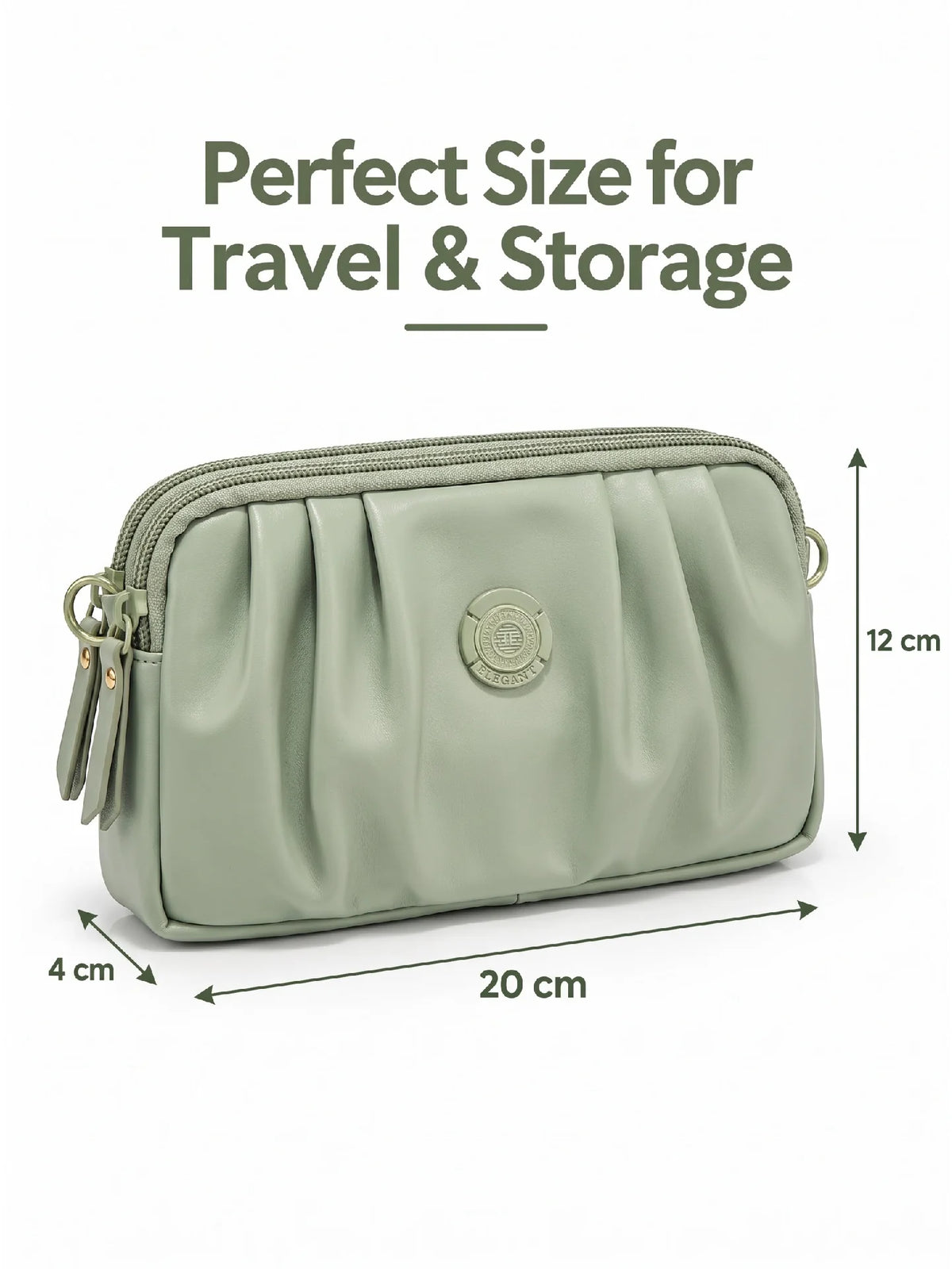 Pleated PU Leather Crossbody Bag - Light Sage Green