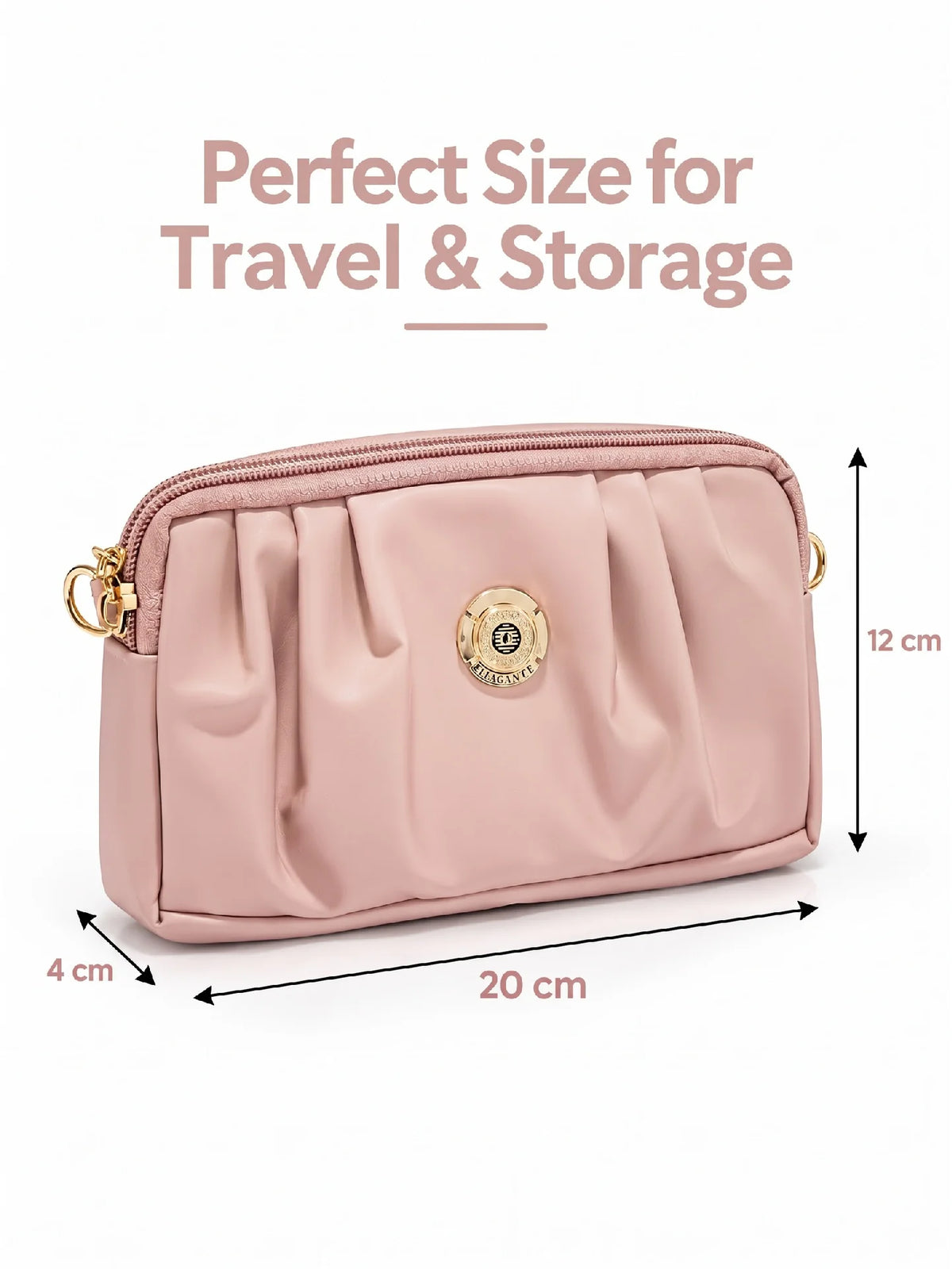 Pleated PU Leather Crossbody Bag - Baby Pink