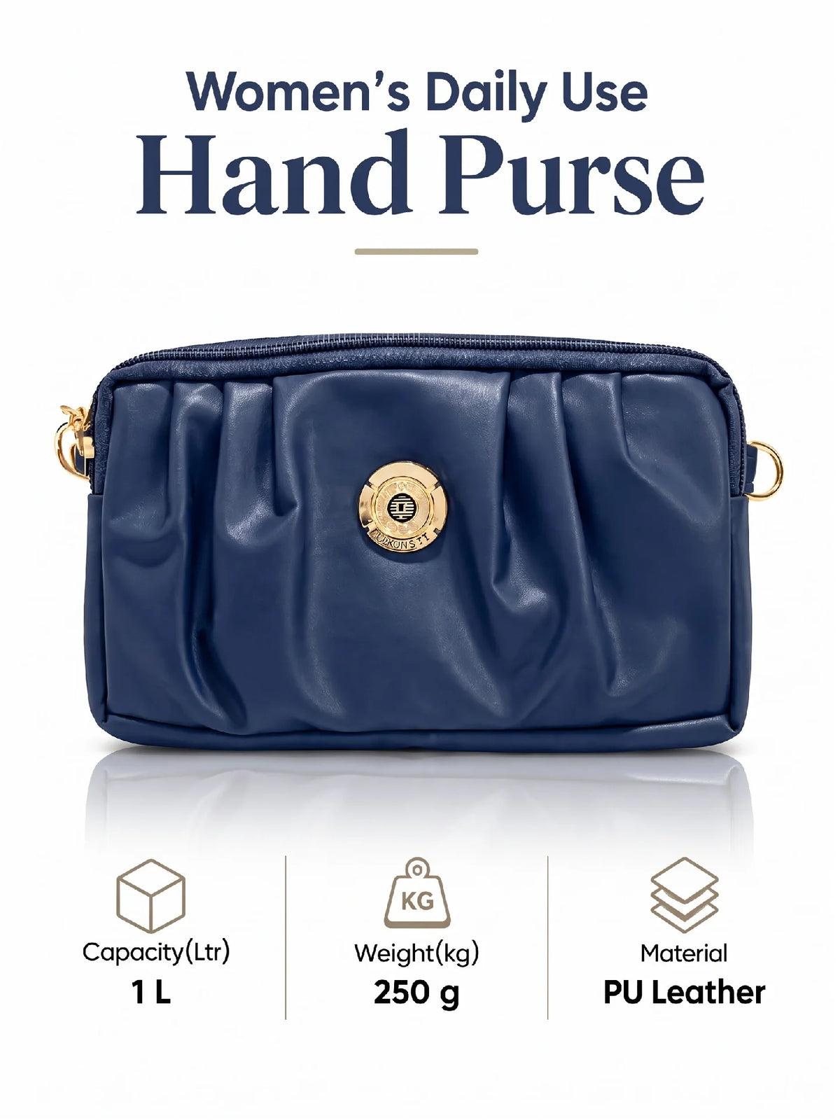 Pleated PU Leather Crossbody Bag - Navy Blue