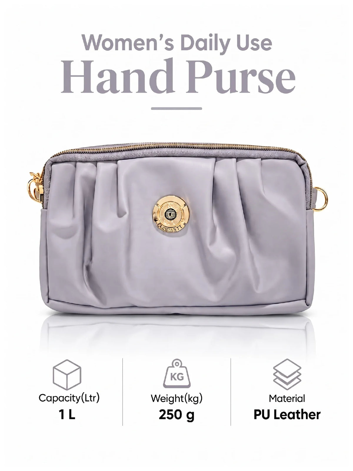 Pleated PU Leather Crossbody Bag - Light Lavender Grey