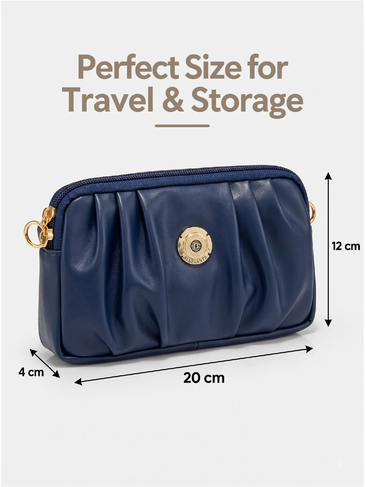 Pleated PU Leather Crossbody Bag - Navy Blue