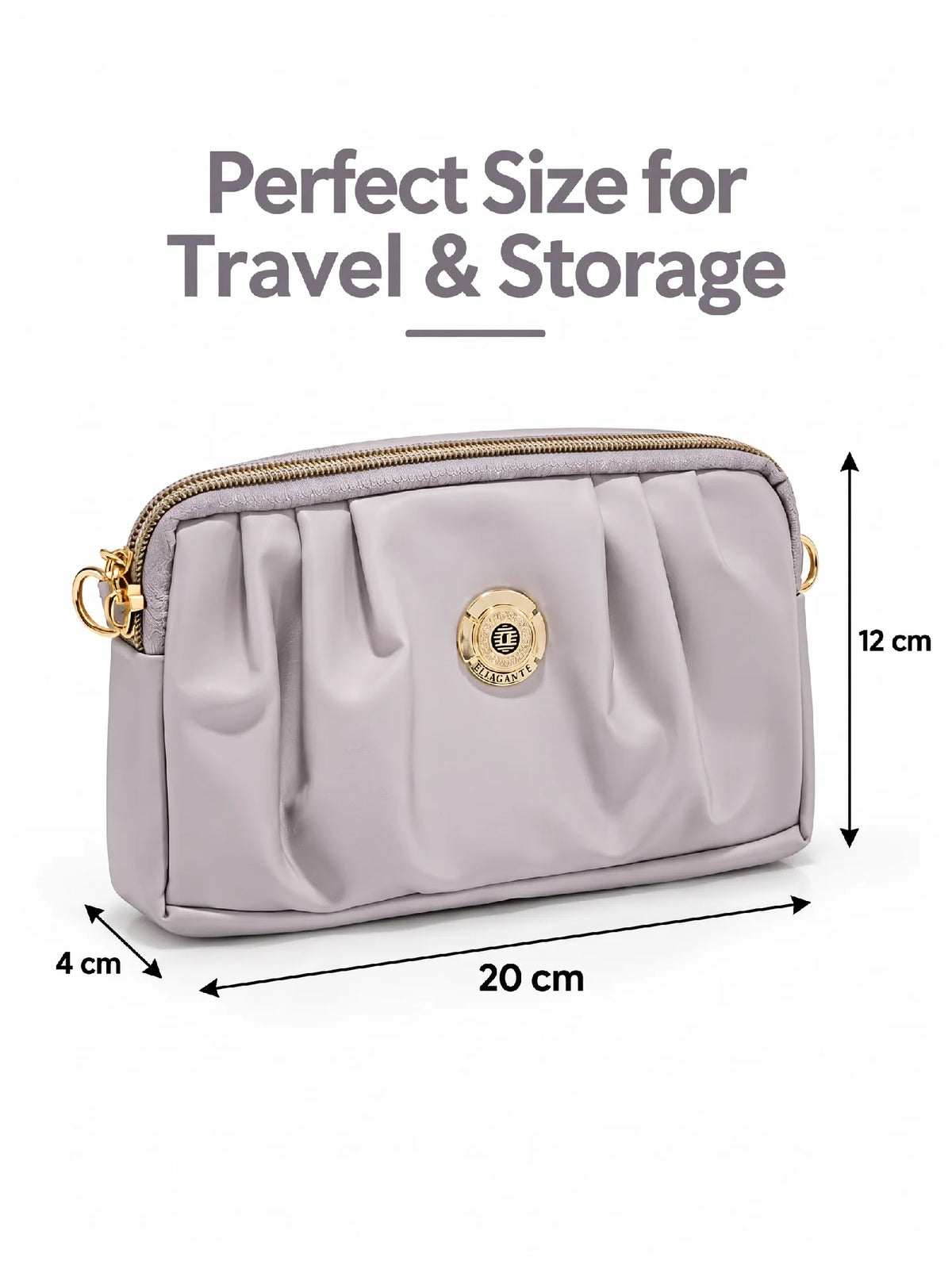 Pleated PU Leather Crossbody Bag - Light Lavender Grey