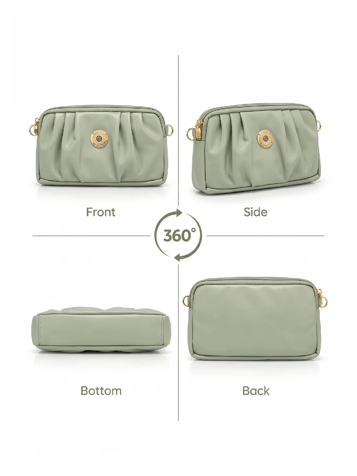 Pleated PU Leather Crossbody Bag - Light Sage Green