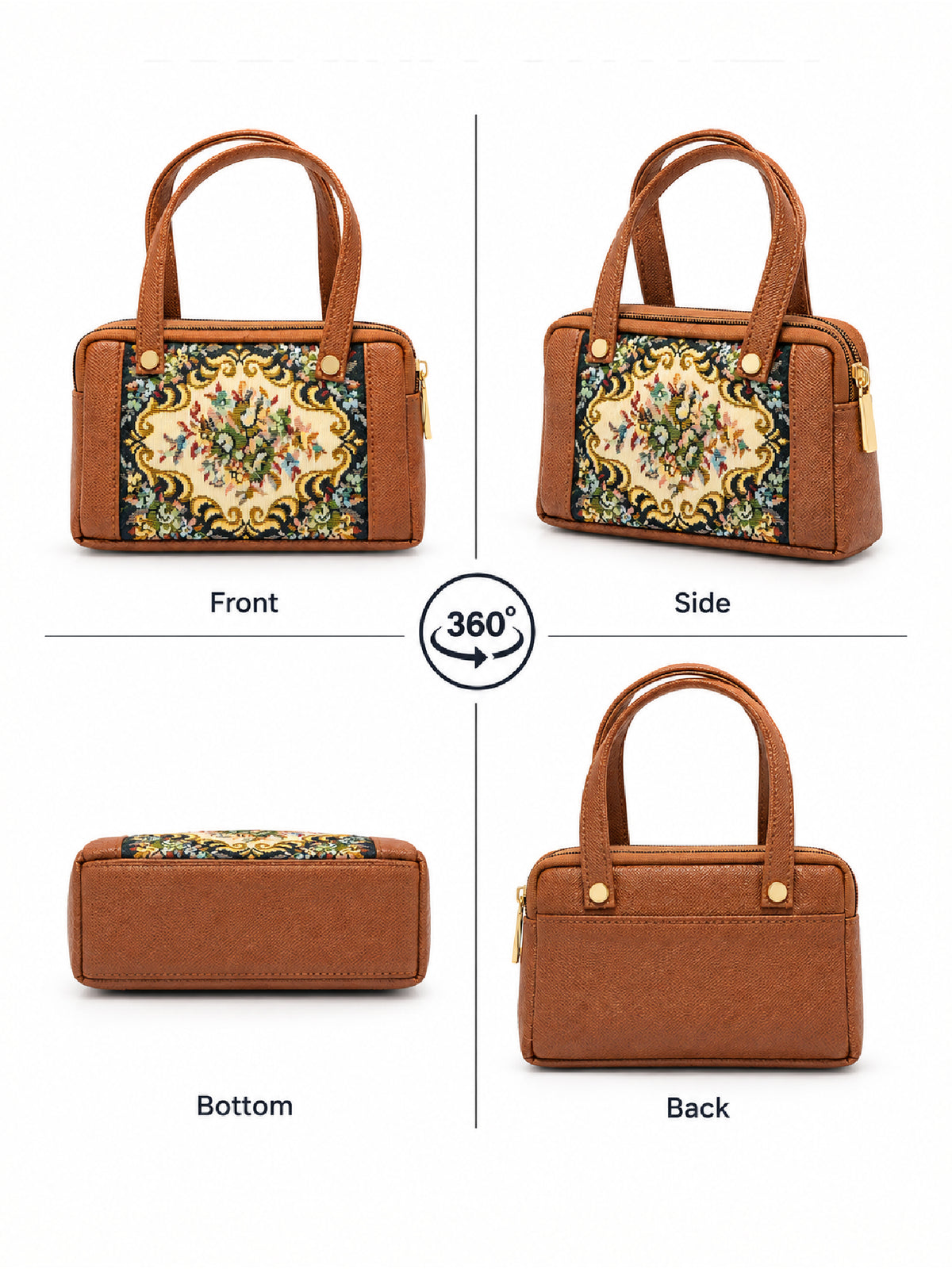 Karry House Floral Ladies Hand Purse Brown - front view