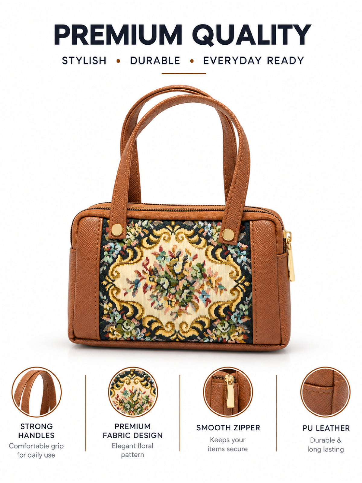 Karry House Floral Ladies Hand Purse Brown - premium quality features