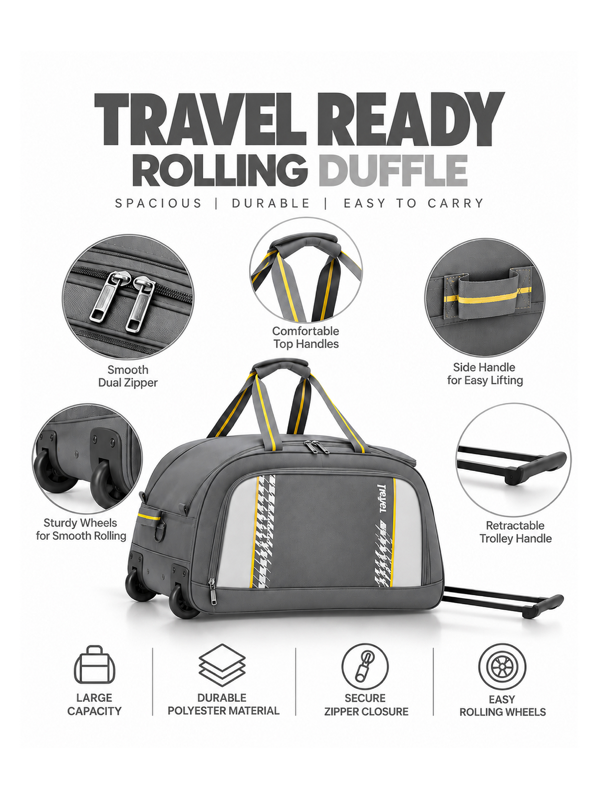 Safari Beamer Rolling Duffle Travel Bag - Grey