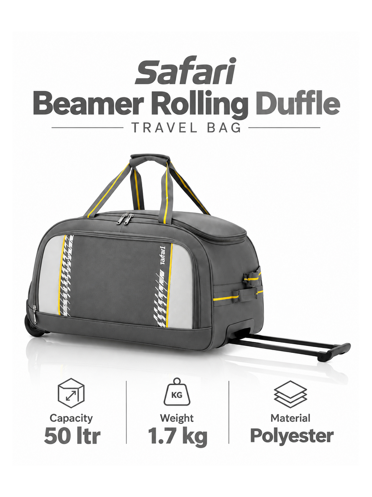 Safari Beamer Rolling Duffle Travel Bag - Grey