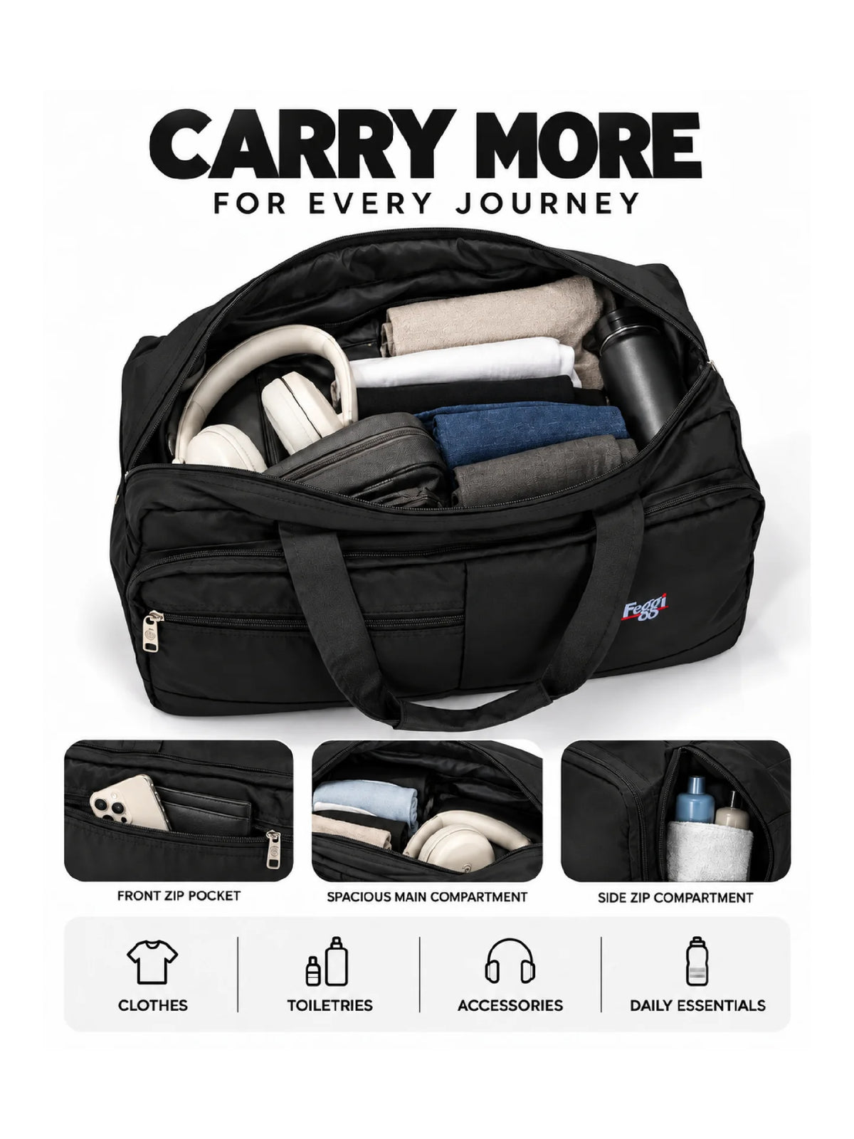 Karry House Carry Duffel Bag – Black 42L Travel Duffel