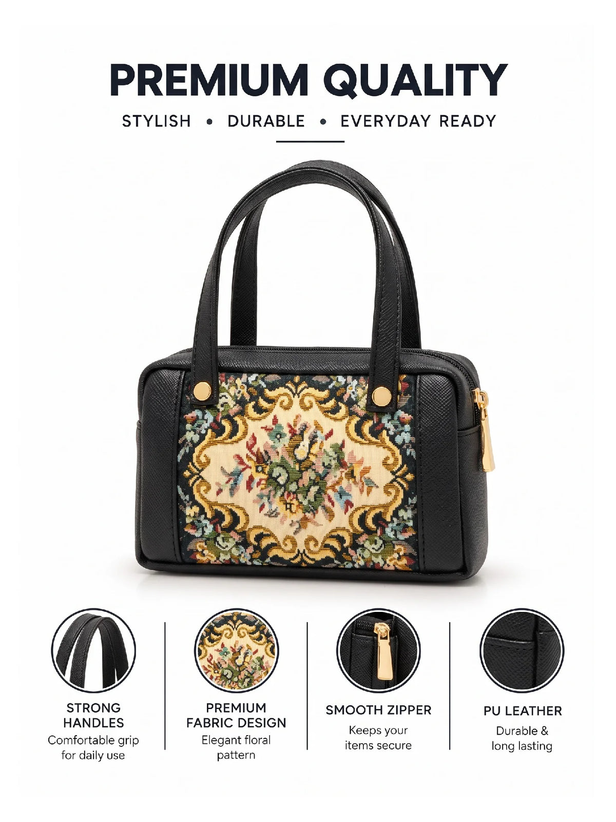 Karry House Floral Ladies Hand Purse – Black