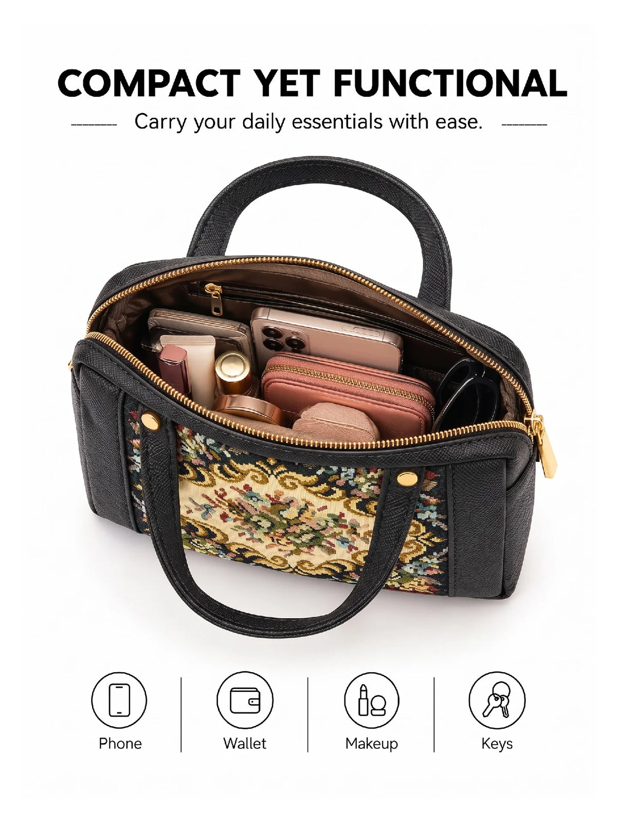 Karry House Floral Ladies Hand Purse – Black